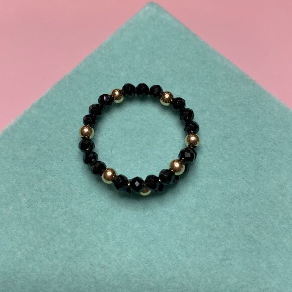 💛 NWoT Classic 14k Yellow Gold & Black Spinel Bead Wrap Ring - Picture 2 of 5